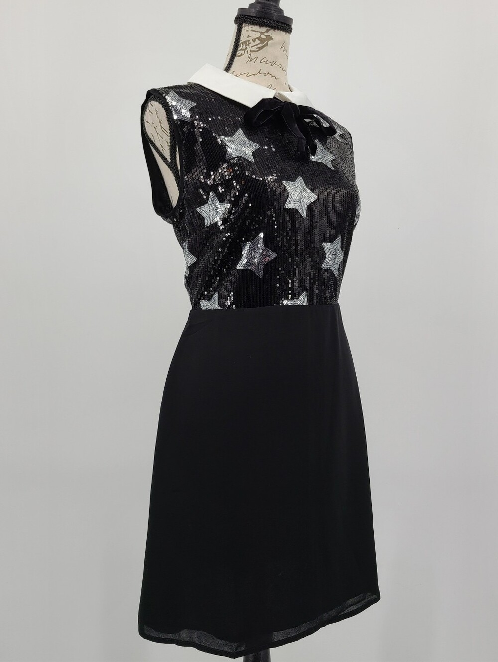ModCloth Black Sequin Star A Line Mini Dress Size 10